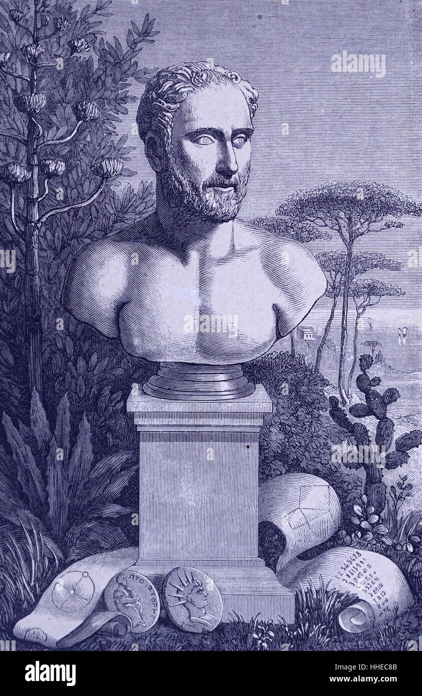 Pythagoras (6. Jh. v. Chr.) Philosoph und Mathematiker. Kupferstich nach antike Büste in Neapel Museum. Stockfoto