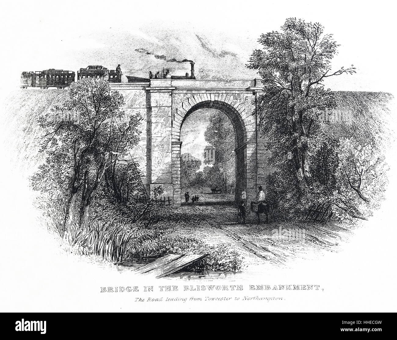 London und Birmingham Gleis 1839. Brücke im Shutlanger Damm, wo es die Towcester nach Northampton Road, Northamptonshire, England überquert. Stockfoto