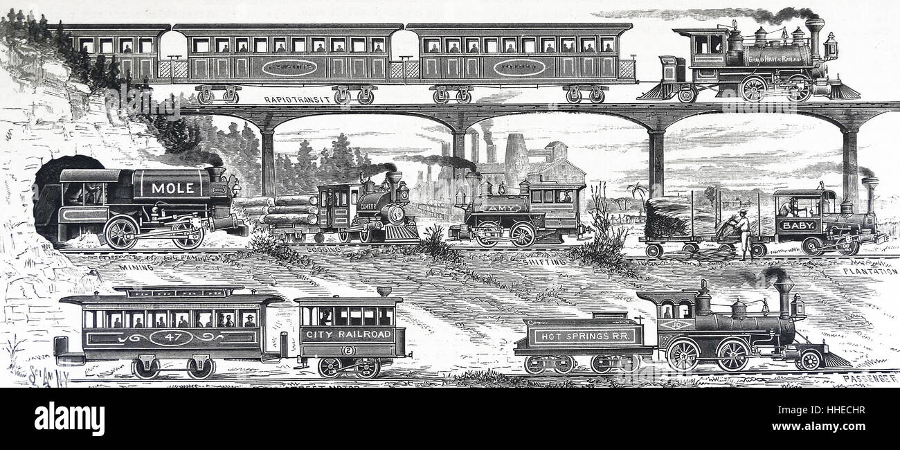 Verschiedene leichte Lokomotiven von H Porter & Co Pittsburgh, PA. 1880 gebaut Stockfoto