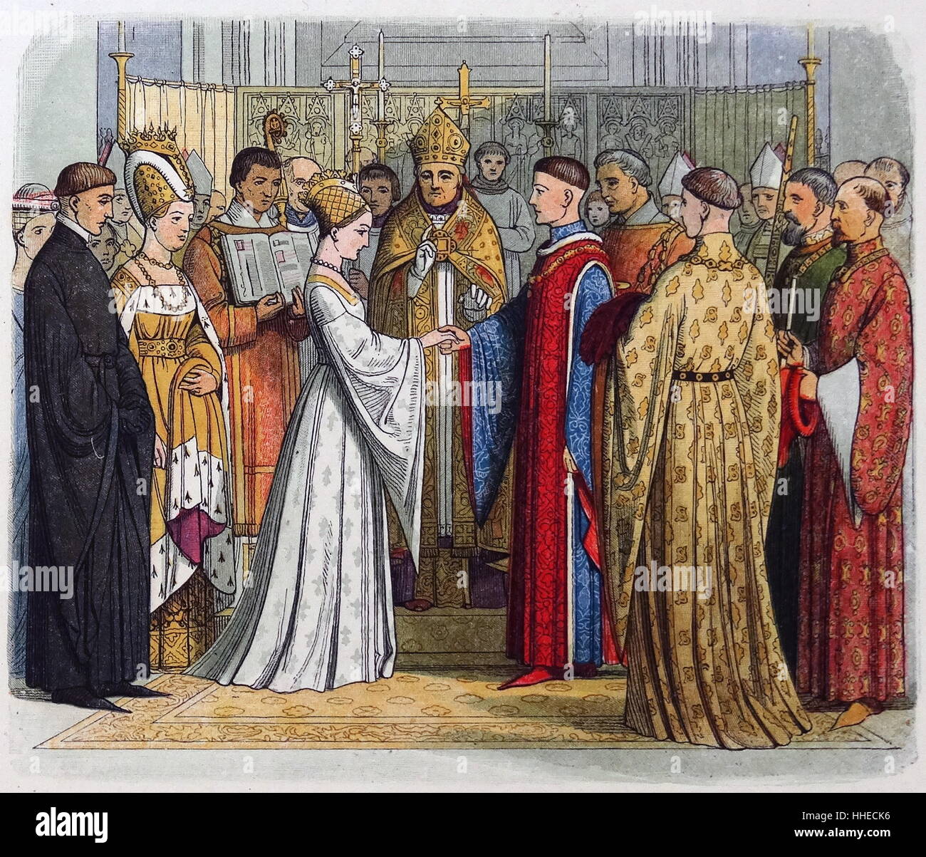 Heirat von Henry V und Katherine von Frankreich. Henry V (1386 - 1422) war der König von England von 1413 bis zu seinem Tod im Alter von 36 Jahren 1422. Er war der zweite englische Monarchen, der aus dem Hause Lancaster kam. Stockfoto