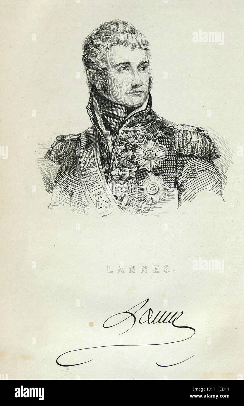 Jean Lannes de Montebello, (1769-1809); französischer Soldat; einer von Napoleons Kommandanten; gewonnen Schlacht von Montebello (1800), trug zu Siegen bei Marengo, Austerlitz, Eylau und Friedland, und Saragossa; tödlich verwundet an Aspem und Esslung Stockfoto