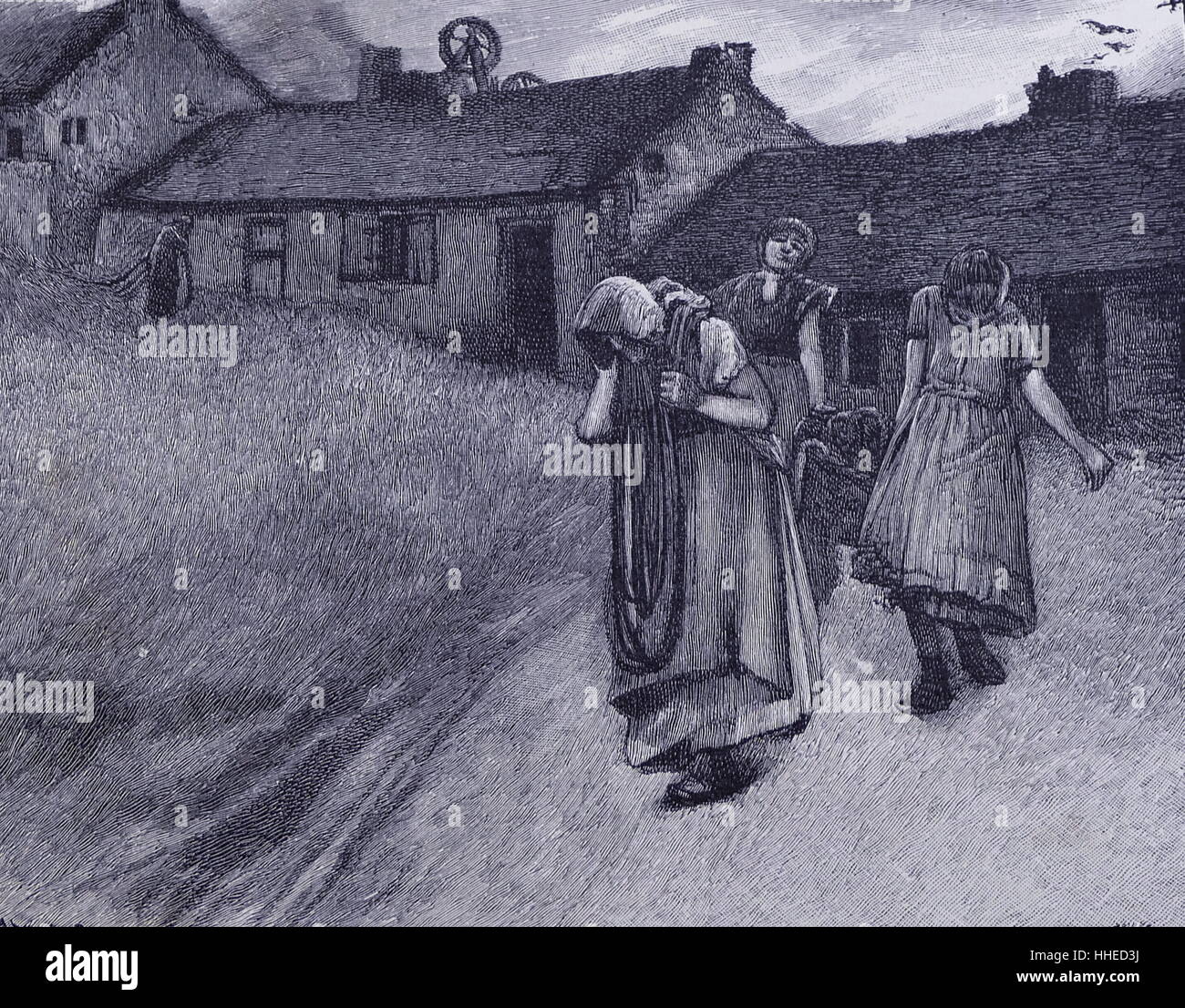 Frauen Bolzenhersteller in das Schwarze Land (West Midlands, England), ihre Woche auf die nebler; eine kleine Arbeitgeber, die Arbeitnehmer mit Bügeleisen und Wer vermarktet, was sie produziert 1860 geliefert Stockfoto