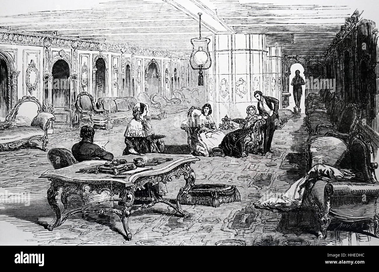 Porträt der Grand Salon an Bord der Vereinigten Staaten-Mailer "Atlantik". Vom 19. Jahrhundert Stockfoto