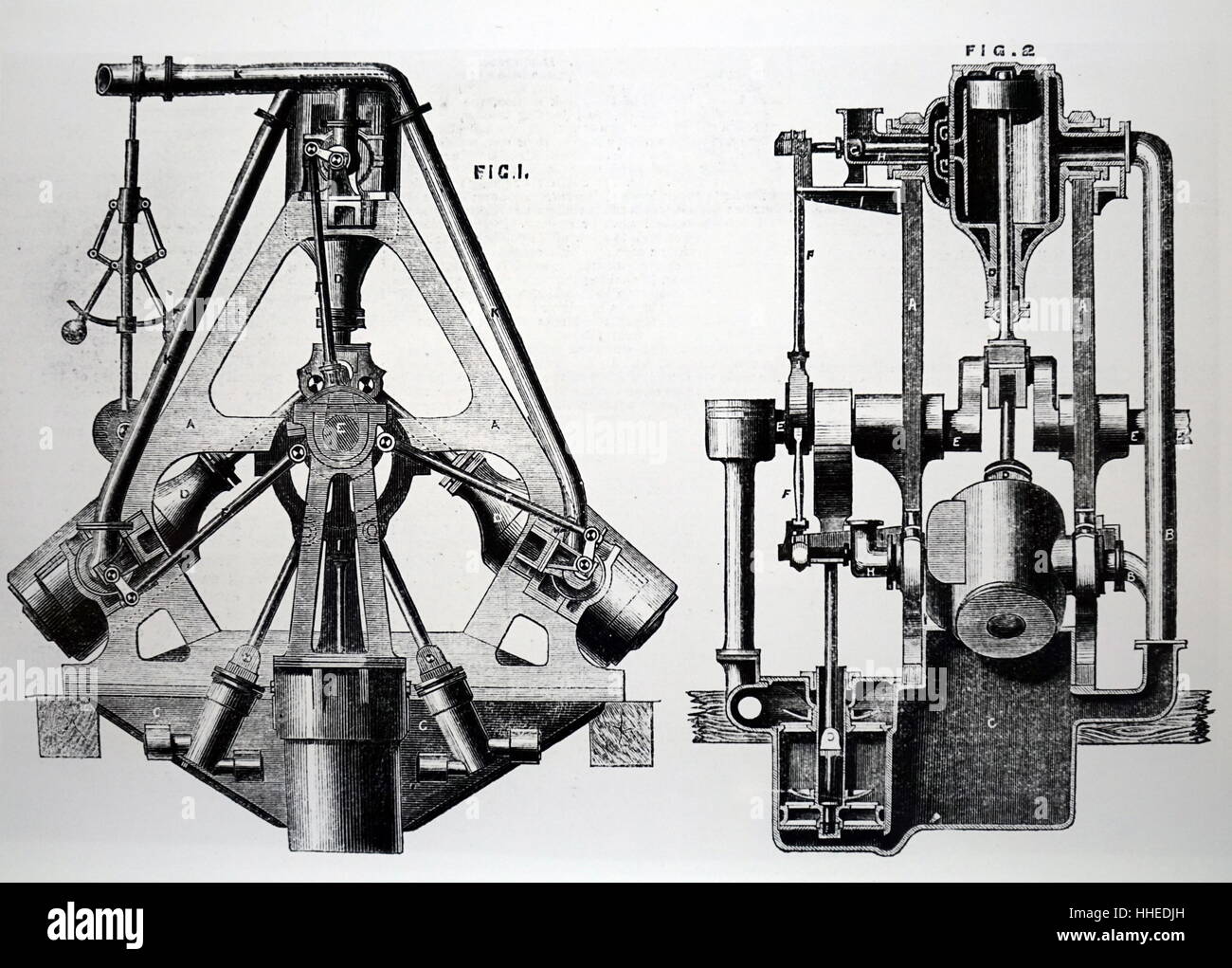 Ein Patent 3-Zylinder oszillierende Dampfmaschine für den Gebrauch in der Marine. Von John Scott Russell (1808-1882) eine schottische Bauingenieur, naval architect und Werft entwickelt. Vom 19. Jahrhundert Stockfoto