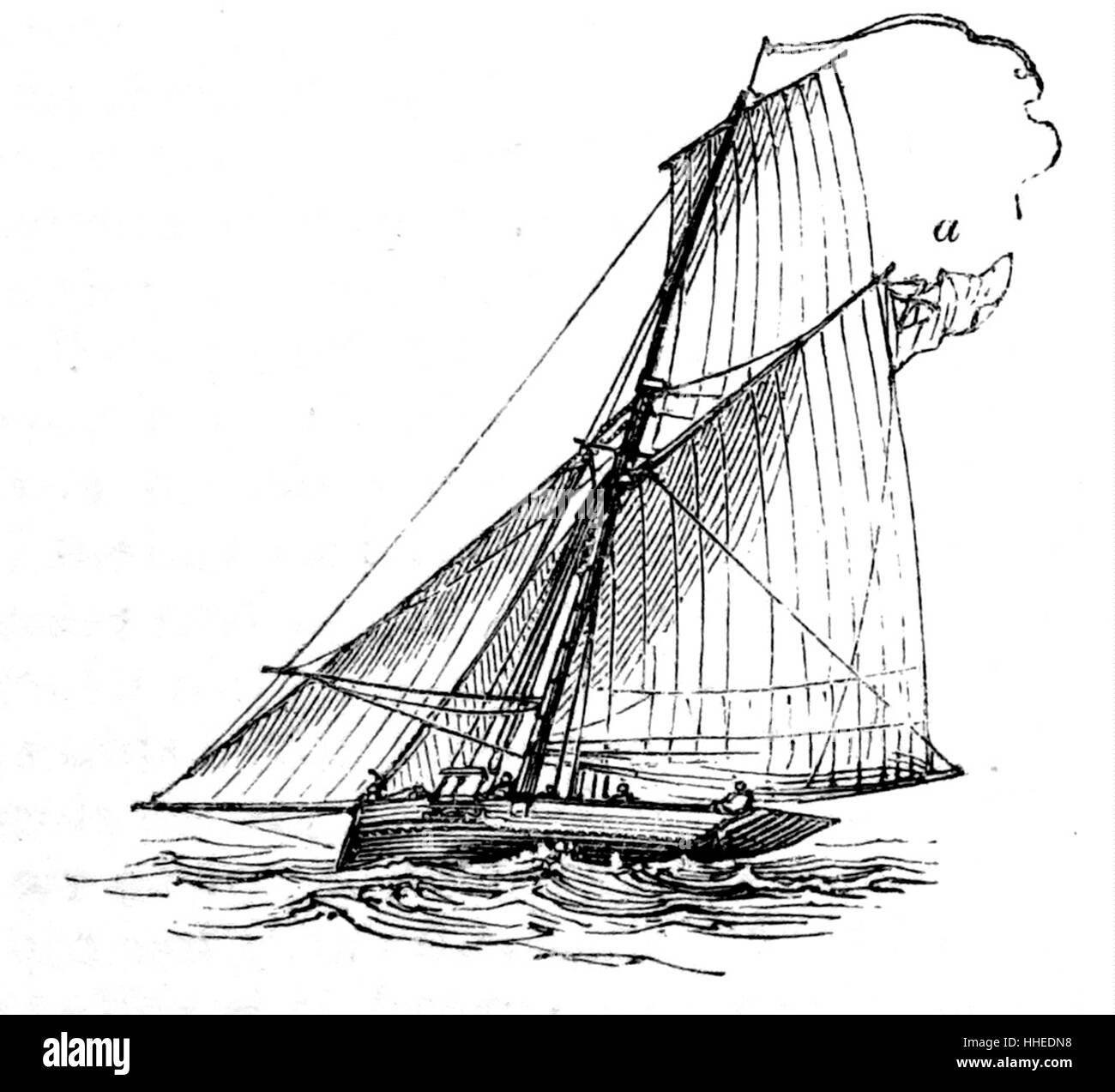 Gravur von einem Gaff, einen Stock mit einem Haken oder Stacheldraht Speer für die Anlandung von großer Fisches. Vom 19. Jahrhundert Stockfoto