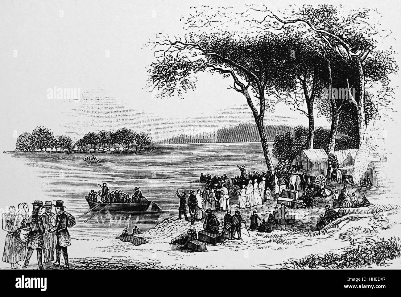 Abbildung zeigt den Mormonen Exodus von Illinois nach Salt Lake City, Utah. Vom 19. Jahrhundert Stockfoto