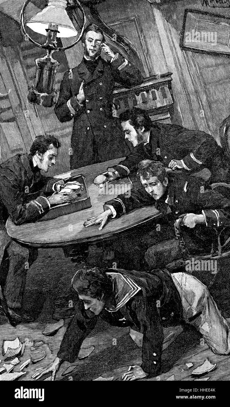 Gravur Darstellung einer internen Szene eines Schiffes bei rauem Wetter. Vom 19. Jahrhundert Stockfoto