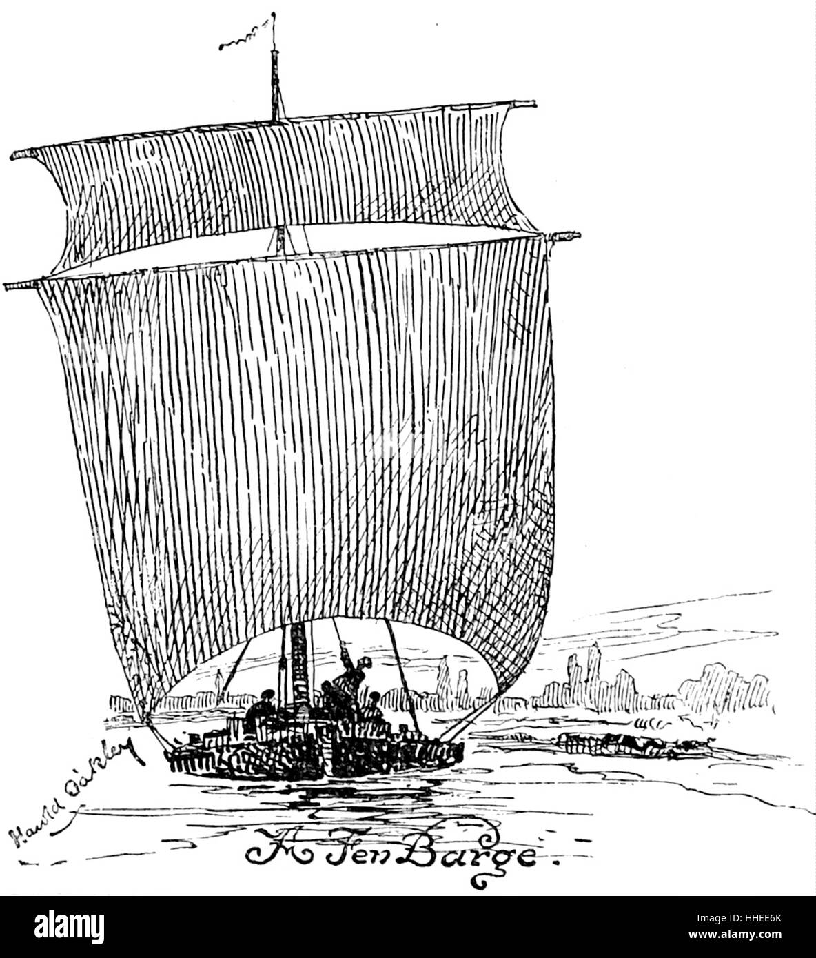 Gravur zeigt ein Schiff unter Segeln in Boston. Vom 19. Jahrhundert Stockfoto