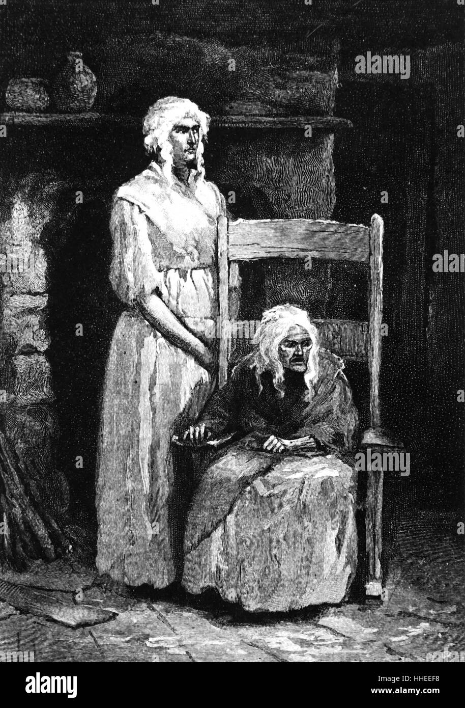 Gravur von Marie Laveau (1794-1881) ein Louisiana Kreolisch Praktiker des Voodoo in New Orleans bekannt, mit ihrer Tochter. Vom 19. Jahrhundert Stockfoto