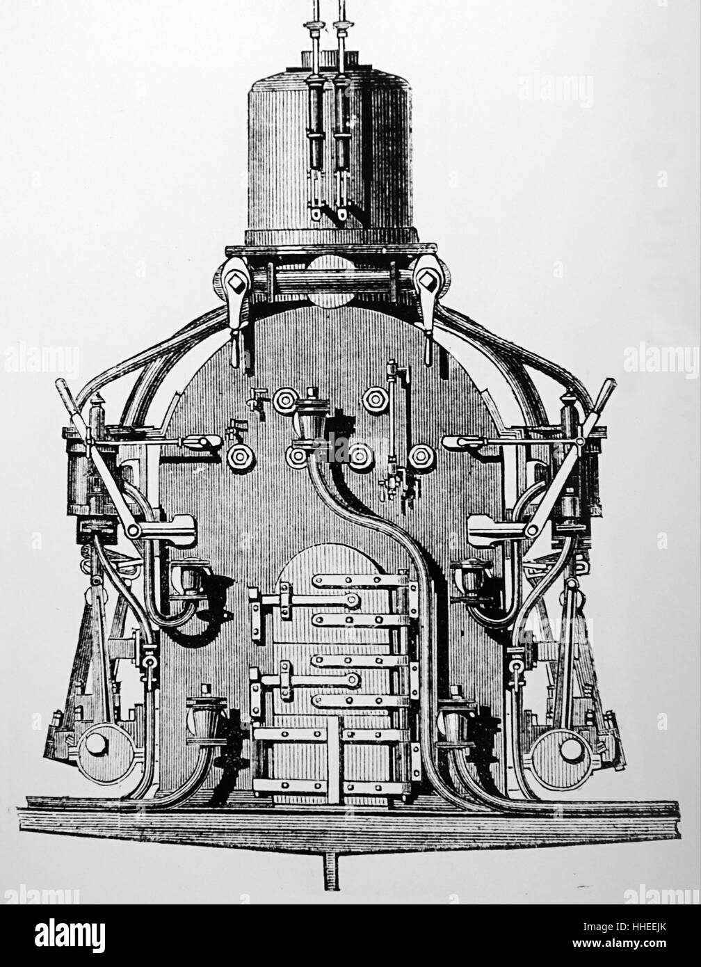 Kupferstich mit der Darstellung der Motor der Stahl Steam starten Für die "Great Eastern" von Forrester&Company gebaut. Vom 19. Jahrhundert Stockfoto