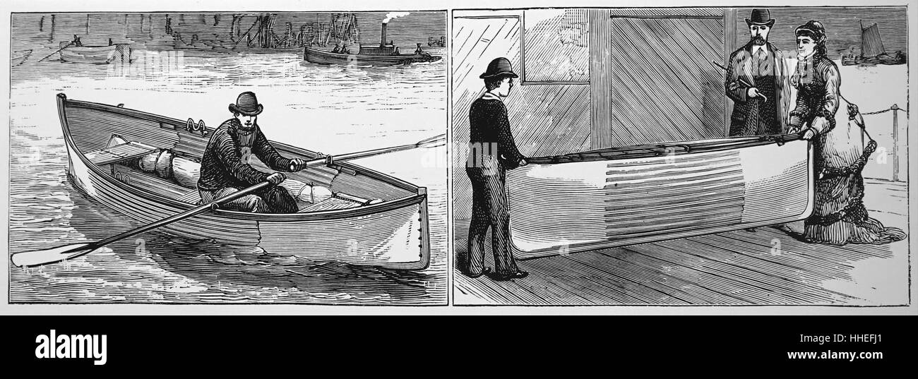 Gravur mit einem zusammenklappbaren Stahl Boot durch E. H. Crispin. Vom 19. Jahrhundert Stockfoto