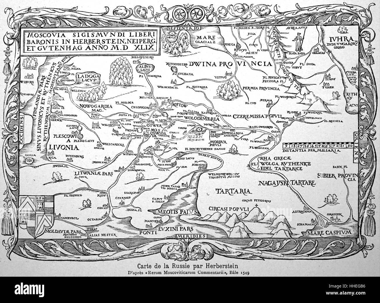 16. Jahrhundert-Landkarte von Russland durch Herbestein Stockfoto