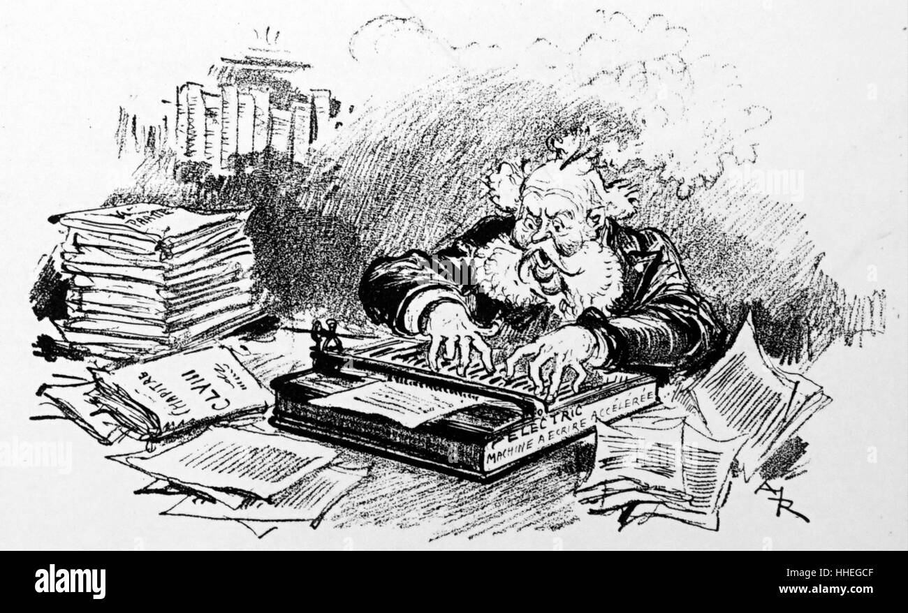 Cartoon, ein wissenschaftliches Schreiben seine magnus opus von Albert Robida (1848-1926) eine französische Zeichner, Radierer, Lithograph, Karikaturist und Schriftsteller. Vom 19. Jahrhundert Stockfoto