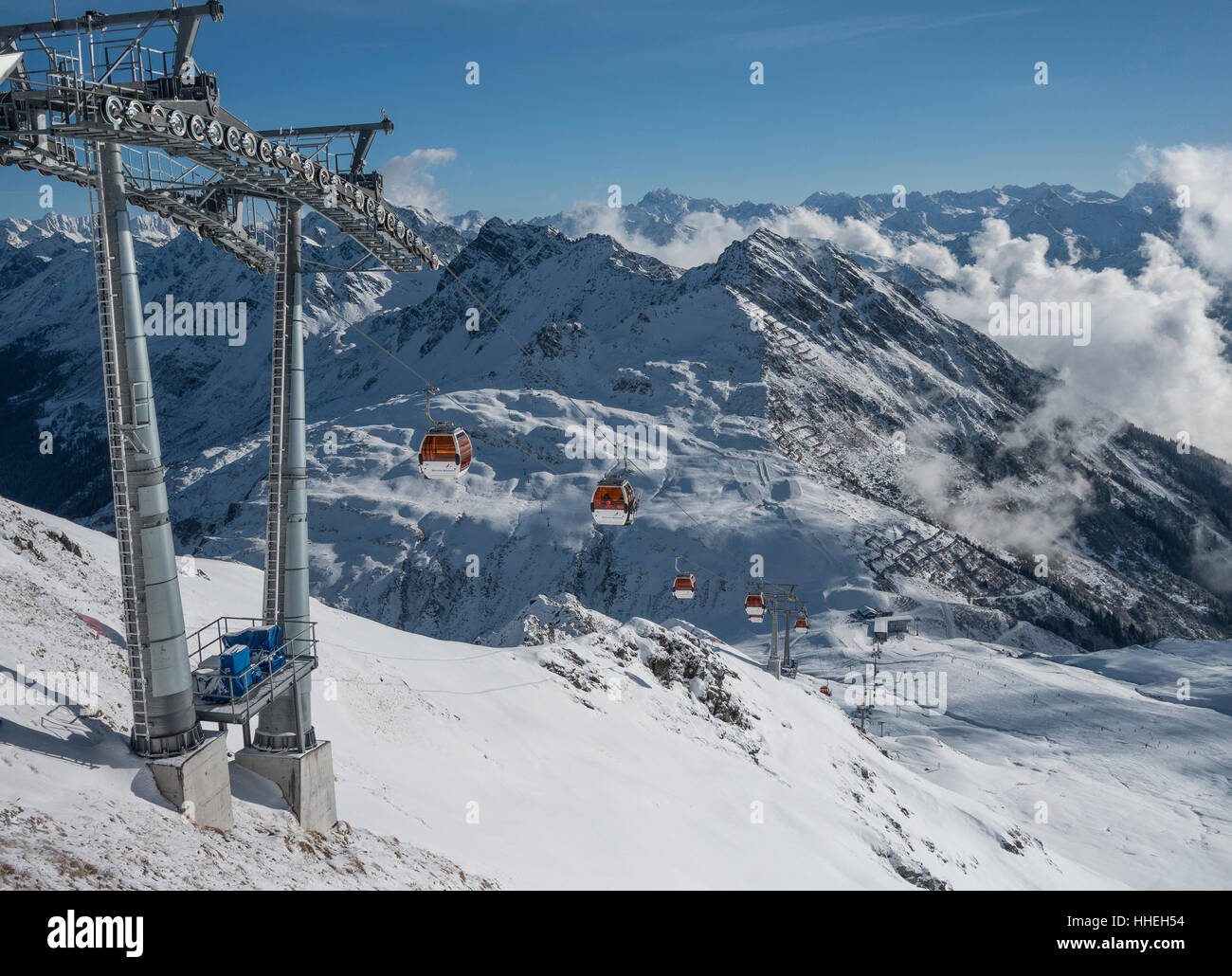 Skigebiet Silvretta Montafon, Seilbahn Hochalpila, Sankt Gallenkirch, Montafon, Vorarlberg, Österreich Stockfoto