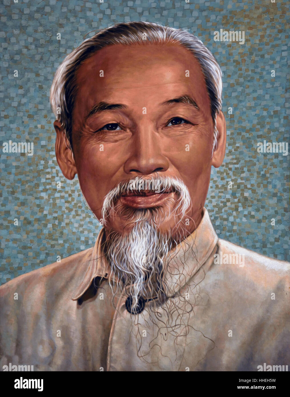 Hồ Chí Minh 1890 – 1969 vietnamesischen kommunistischen Revolutionsführer, Premierminister (1945 – 55) und Präsident (1945 – 69) der Demokratischen Republik von Vietnam (Nordvietnam) war.  (Porträt-Bahnhof Hồ-Chí-Minh-Stadt) Stockfoto