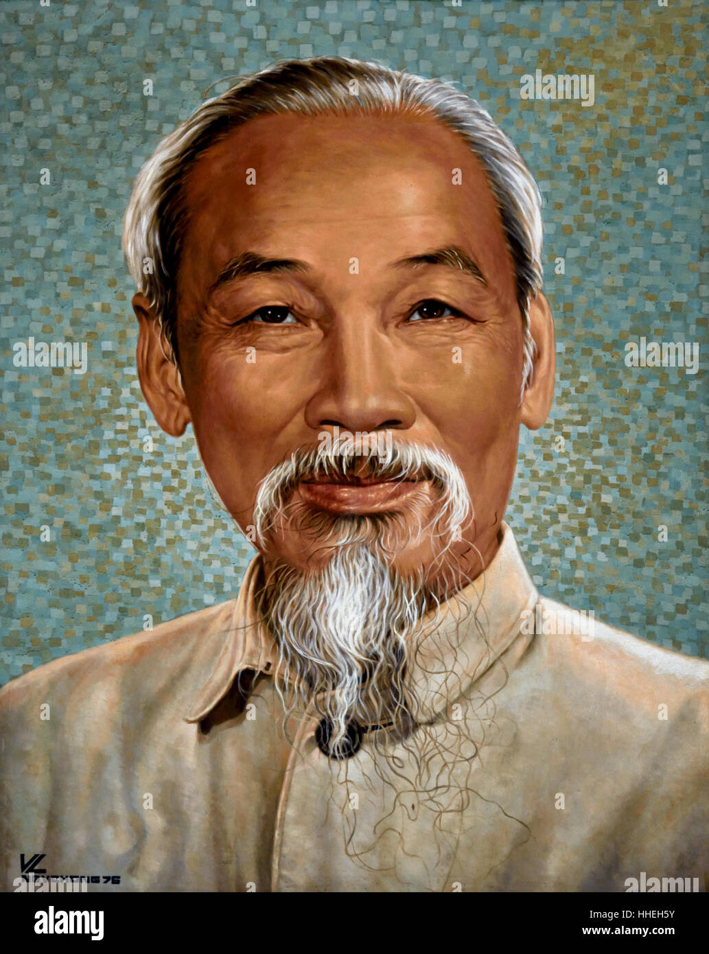 Hồ Chí Minh 1890 – 1969 vietnamesischen kommunistischen Revolutionsführer, Premierminister (1945 – 55) und Präsident (1945 – 69) der Demokratischen Republik von Vietnam (Nordvietnam) war.  (Porträt-Bahnhof Hồ-Chí-Minh-Stadt) Stockfoto