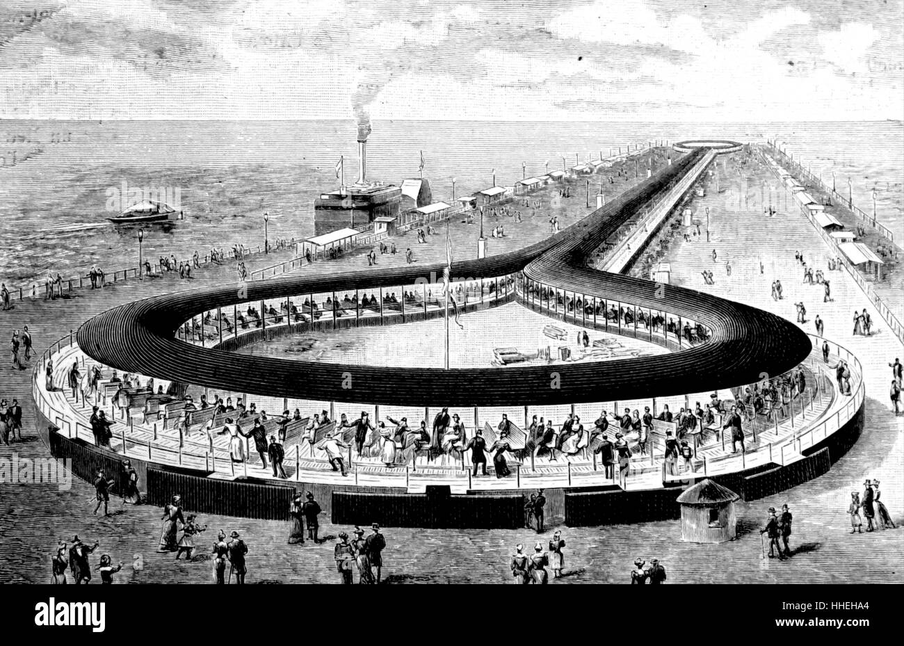 Gesamtansicht der beweglichen Bürgersteig und Reisen Bänke für die World Fair Chicago gebaut. Vom 19. Jahrhundert Stockfoto
