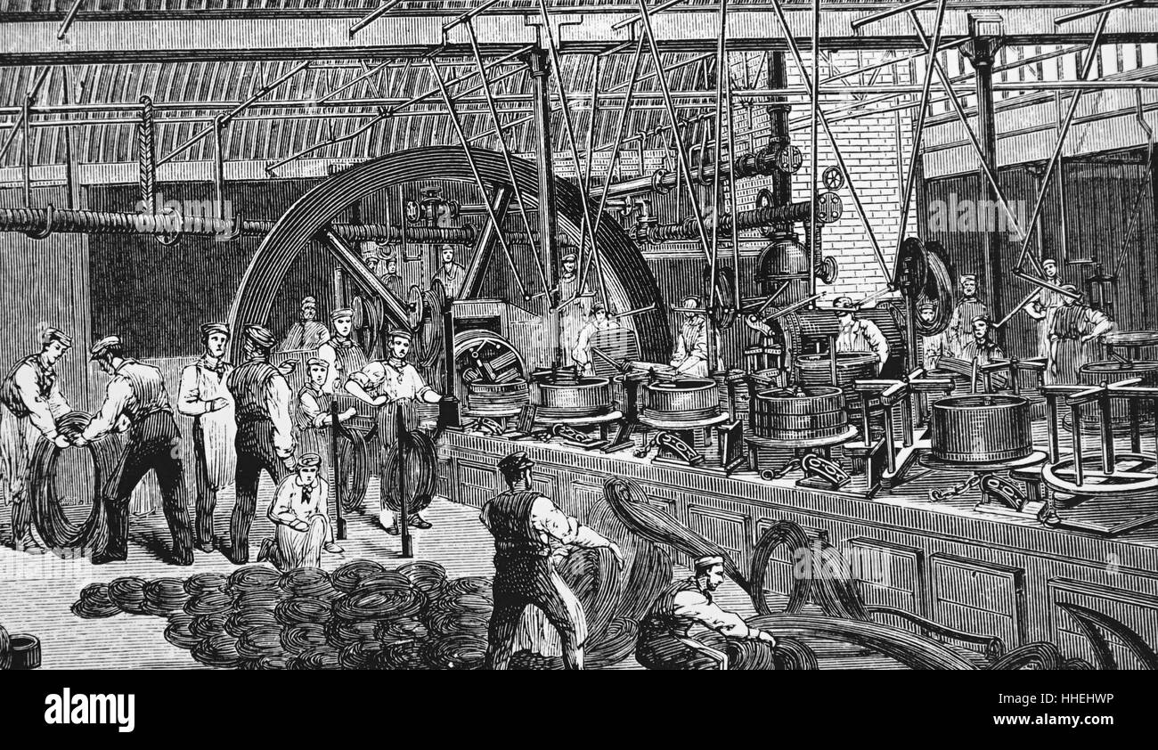 Darstellung der Herstellung von Stahlseilen an Bord der "Great Eastern" Gravur. Vom 19. Jahrhundert Stockfoto