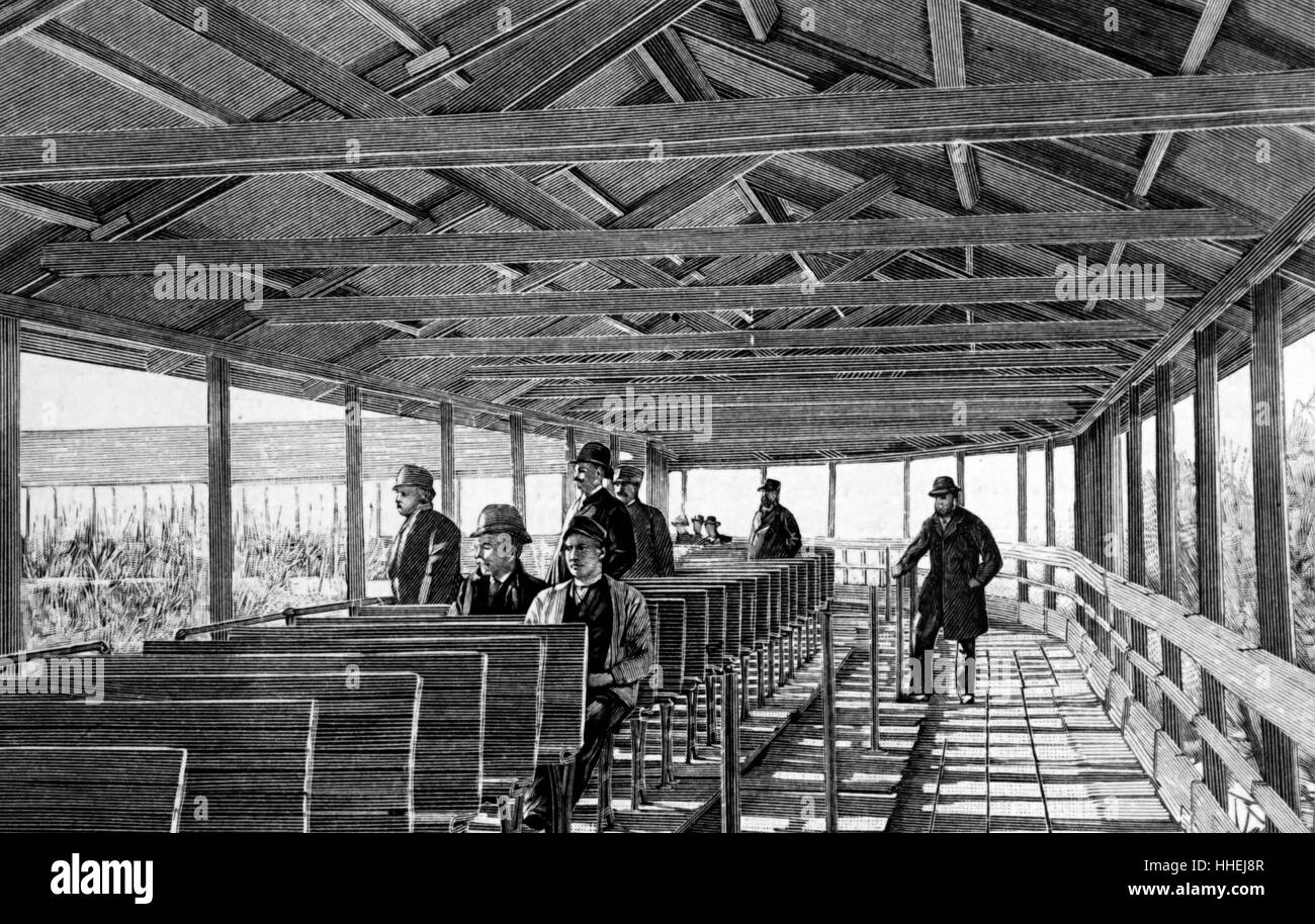 Gesamtansicht der beweglichen Bürgersteig und Reisen Bänke für die World Fair Chicago gebaut. Vom 19. Jahrhundert Stockfoto