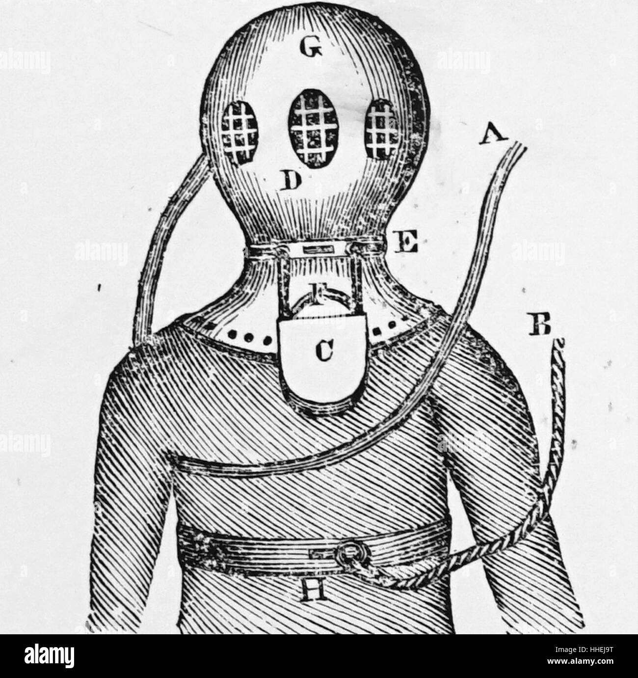 Abbildung des Dekans der Helm, erfunden von John Deane (1800-1884) Tauchen. Vom 19. Jahrhundert Stockfoto