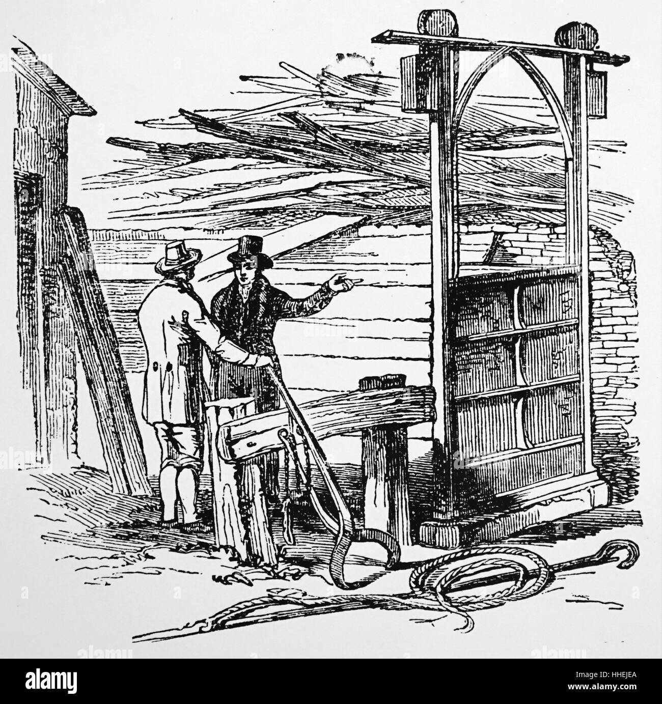 Abbildung einer dampfenden Brust in die Planken bevor er gedämpft wurden auf die Hölzer gelegt. Vom 19. Jahrhundert Stockfoto