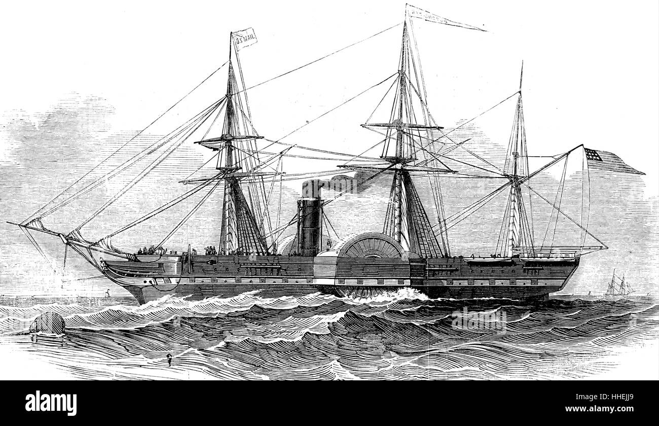 Kupferstich von den amerikanischen Dampfer "Washington". Vom 19. Jahrhundert Stockfoto
