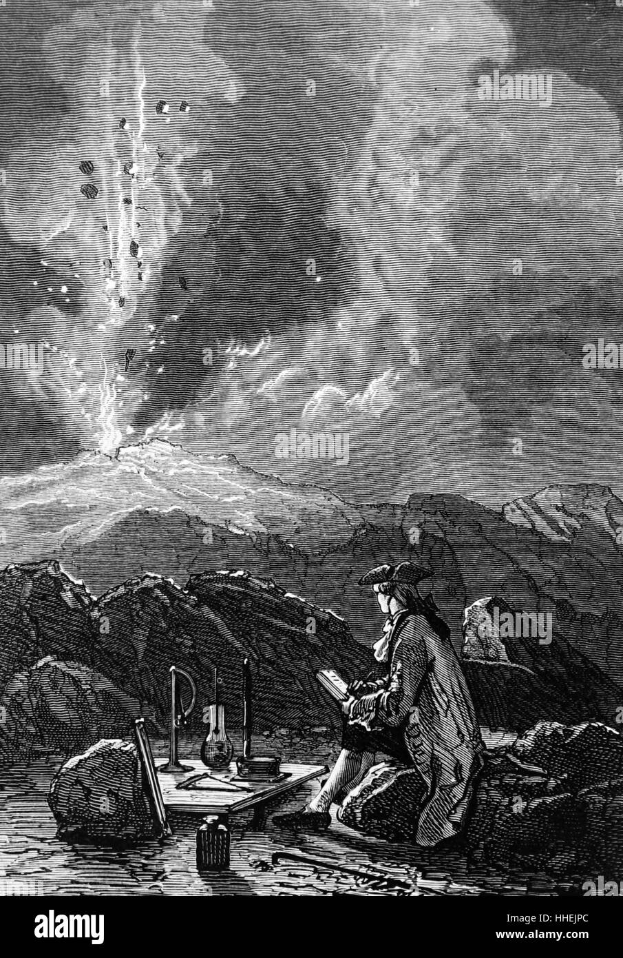 Gravur mit dem Ausbruch des Ätna. Vom 19. Jahrhundert Stockfoto