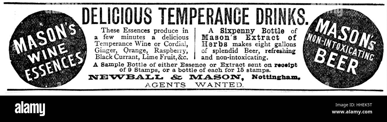 Werbung für Agenten, "Delicious Temperance Getränke" Newball & Mason zu verkaufen. Vom 19. Jahrhundert Stockfoto
