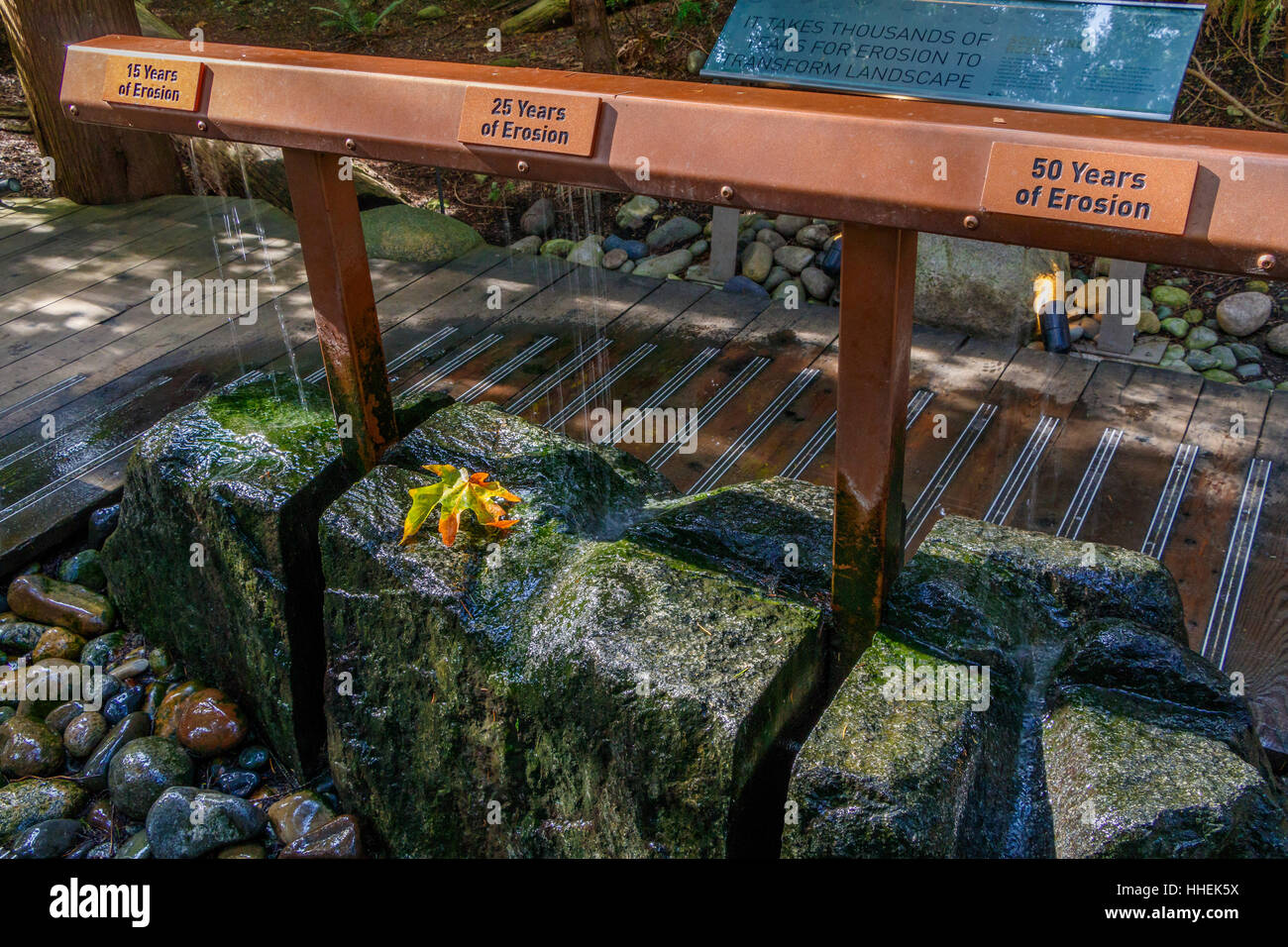 Capilano Suspension Bridge Park, Modell zeigt Wassererosion auf Stein. Vancouver, British Columbia, Kanada. Stockfoto