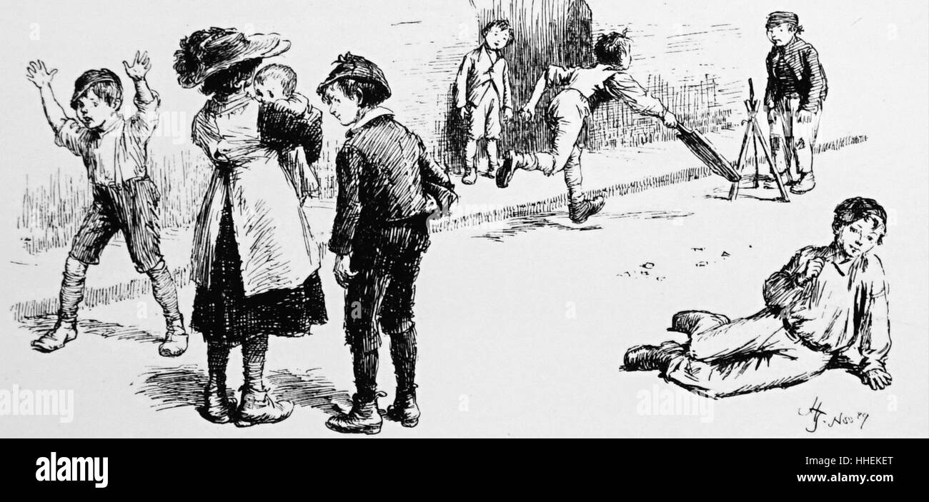Abbildung zeigt eine Spiel der Cricket in einer Whitechapel Straße. Vom 19. Jahrhundert Stockfoto