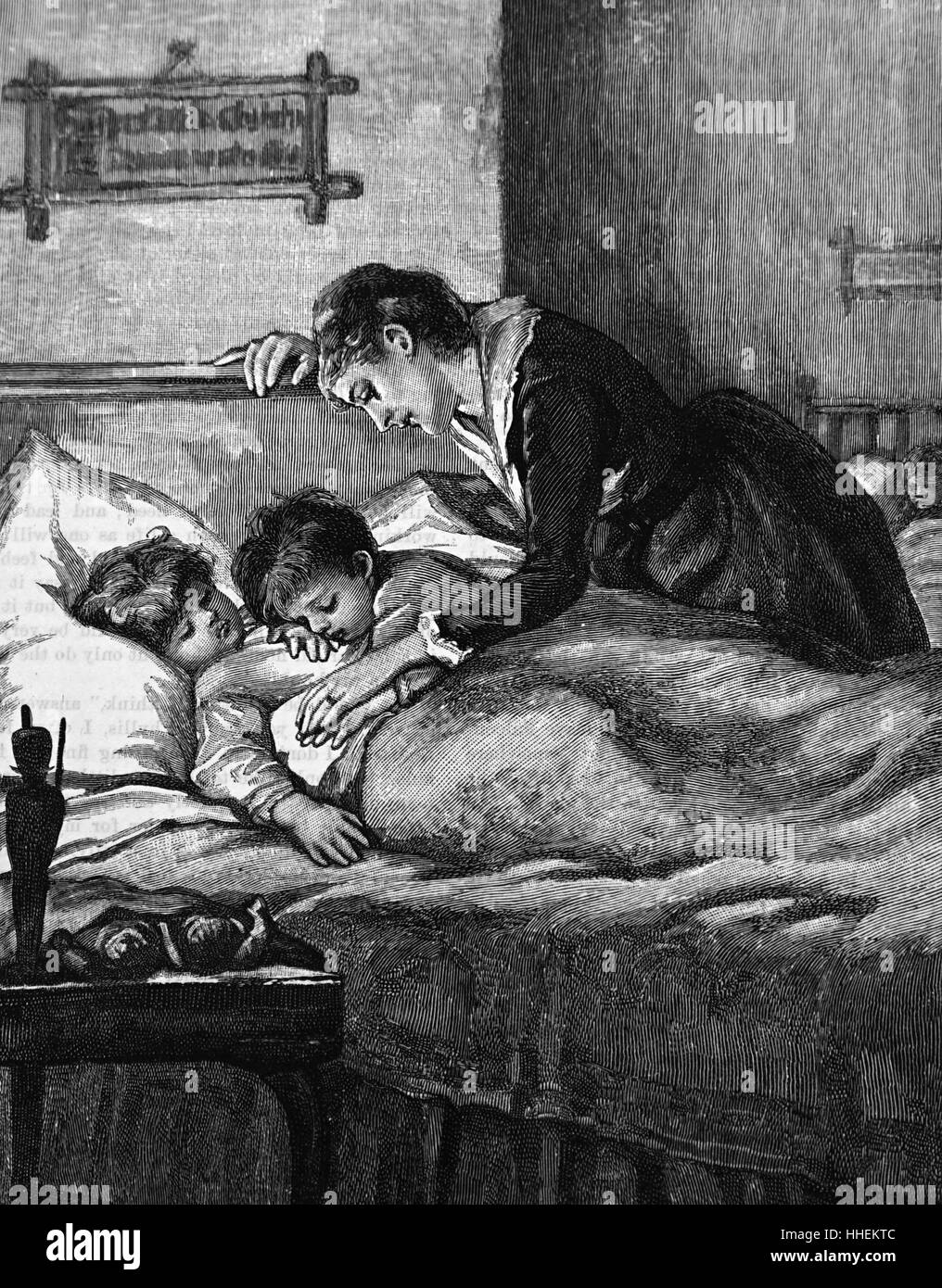 Abbildung: Darstellung einer Mutter auf ihren schlafenden Kinder. Mit Ill. von Mary Ellen Edwards (1838-1934) ein englischer Künstler und produktivsten Illustrator von Kinderbüchern. Vom 19. Jahrhundert Stockfoto
