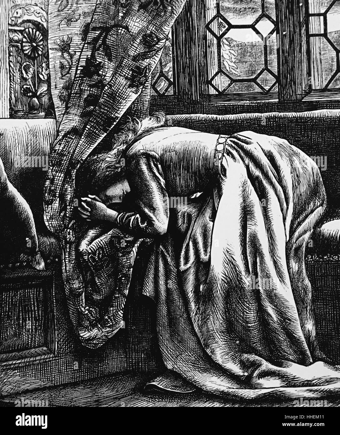 Abbildung: Darstellung einer Frau trauert. Mit Ill. von Arthur Hughes (1832-1915) ein englischer Maler und Illustrator mit dem Pre-Raphaelite Bruderschaft verbunden. Vom 19. Jahrhundert Stockfoto