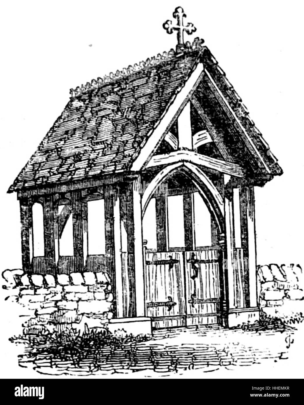 Abbildung: Darstellung einer Lynch Tor, eine überdachte Gateway am Eingang zu einem traditionellen englischen Friedhof gefunden. Vom 19. Jahrhundert Stockfoto