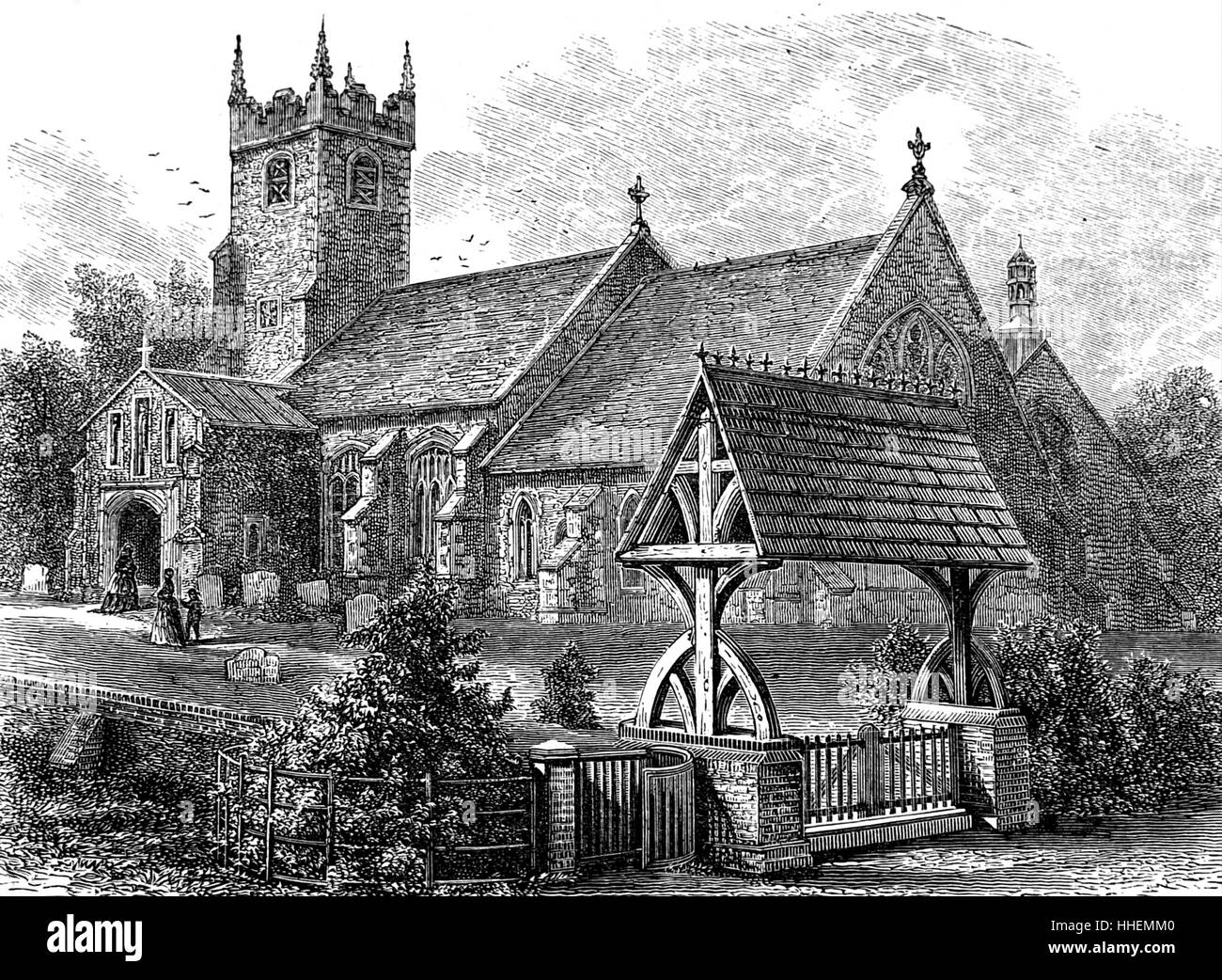 Abbildung: Darstellung einer Lynch Tor, eine überdachte Gateway am Eingang zu einem traditionellen englischen Friedhof gefunden. Vom 19. Jahrhundert Stockfoto