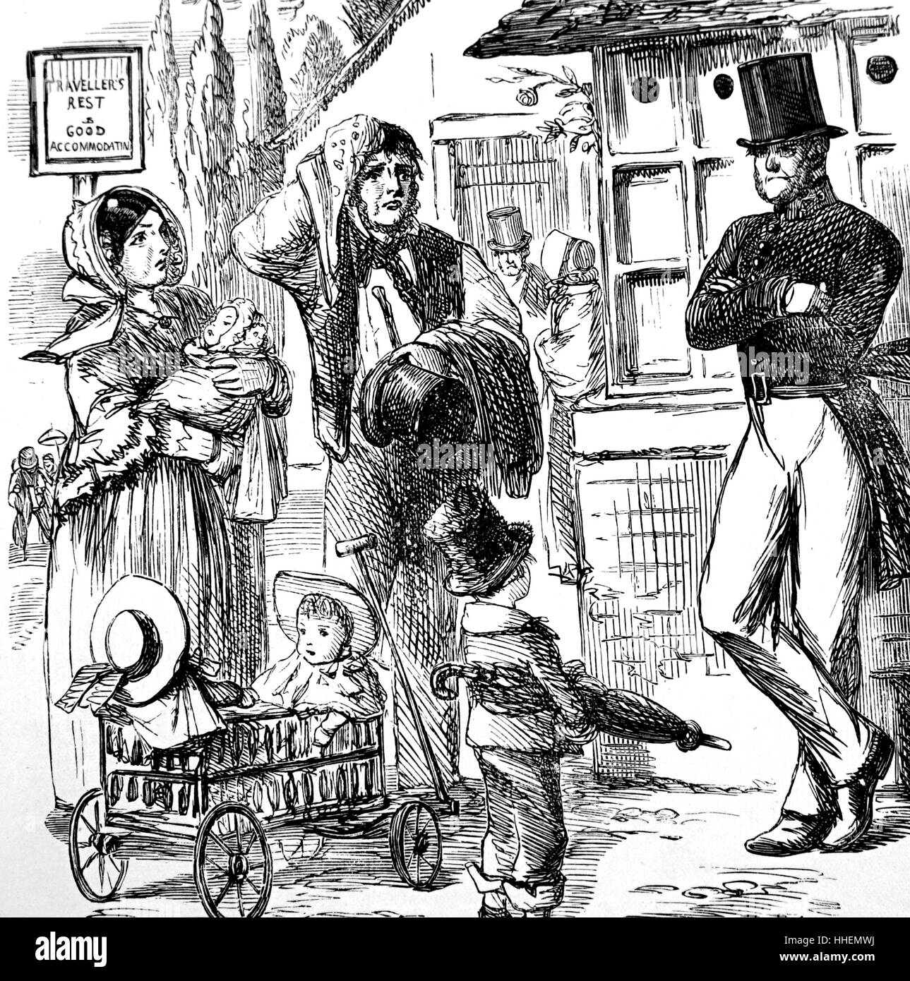 Punch-Karikatur eines Polizisten im Gespräch mit den Bürgern in einer Londoner Straße 1855 Stockfoto
