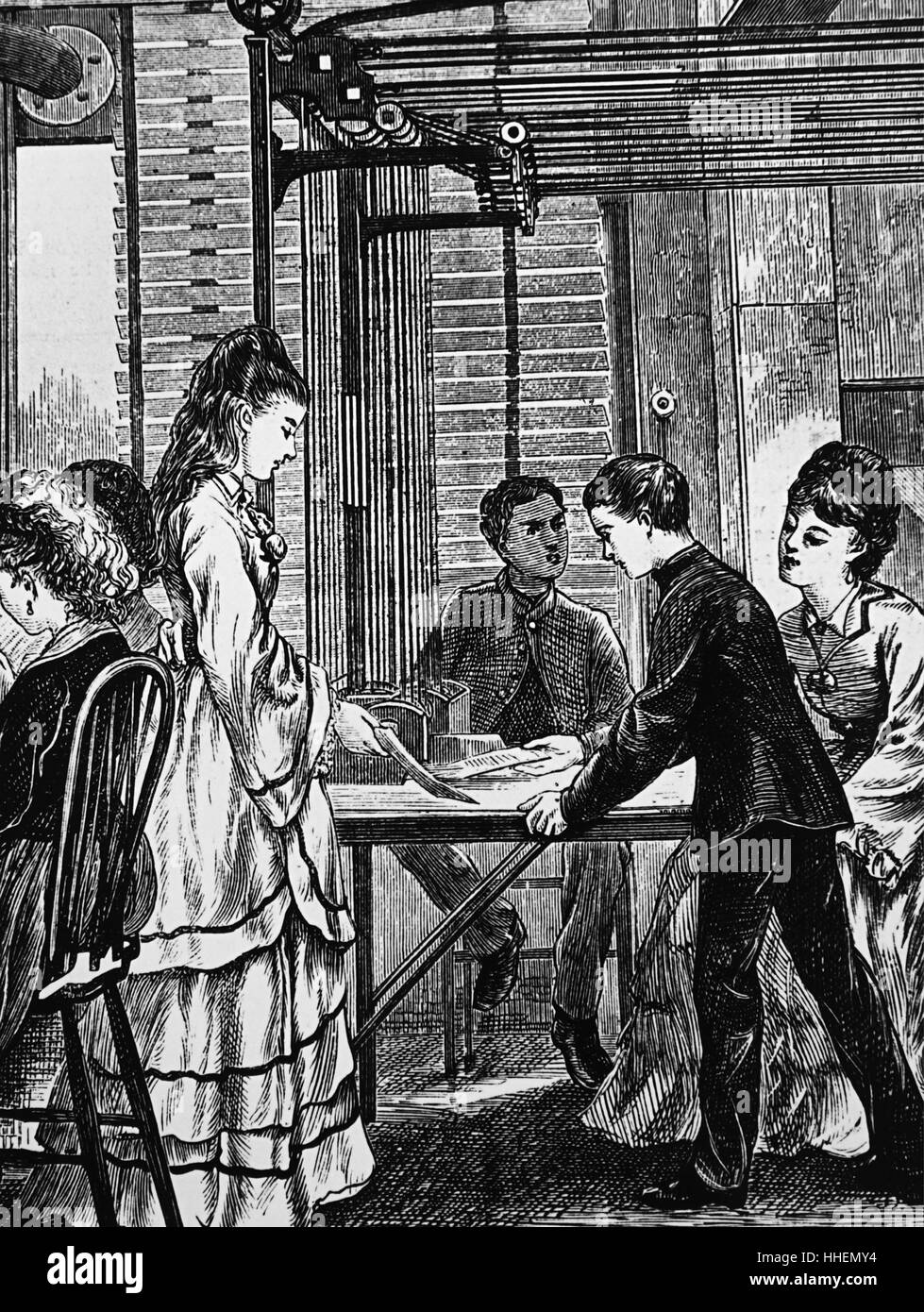 Abbildung: Darstellung einer Szene mit der Post telegraph Hauptsitz in London. Ein Junge wird gesehen, sammeln eine Nachricht. Vom 19. Jahrhundert Stockfoto