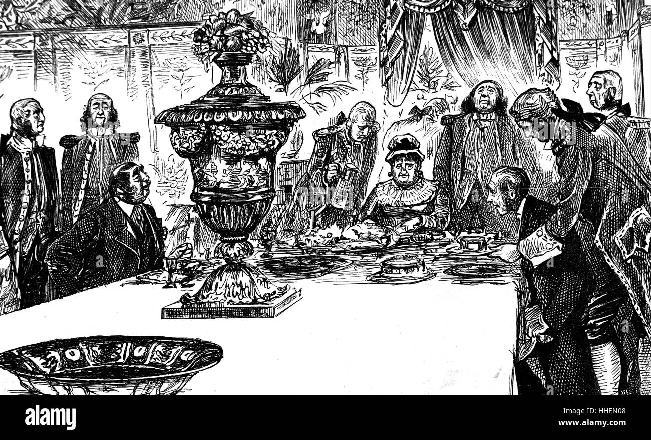 Abbildung Darstellung einer großzügigen Wohn / Szene mit Diener bringen die nächste Schale. Vom 19. Jahrhundert Stockfoto