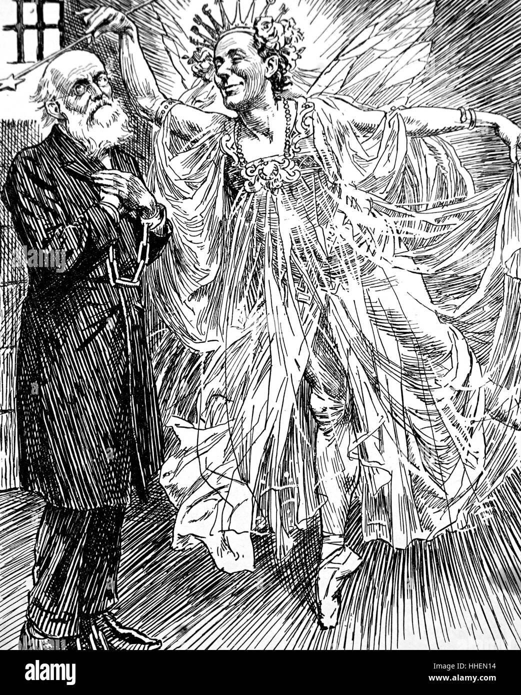 Cartoon Darstellung ein betrunkener Halluzination eines Mannes als eine Feenkönigin verkleidet. Vom 19. Jahrhundert Stockfoto
