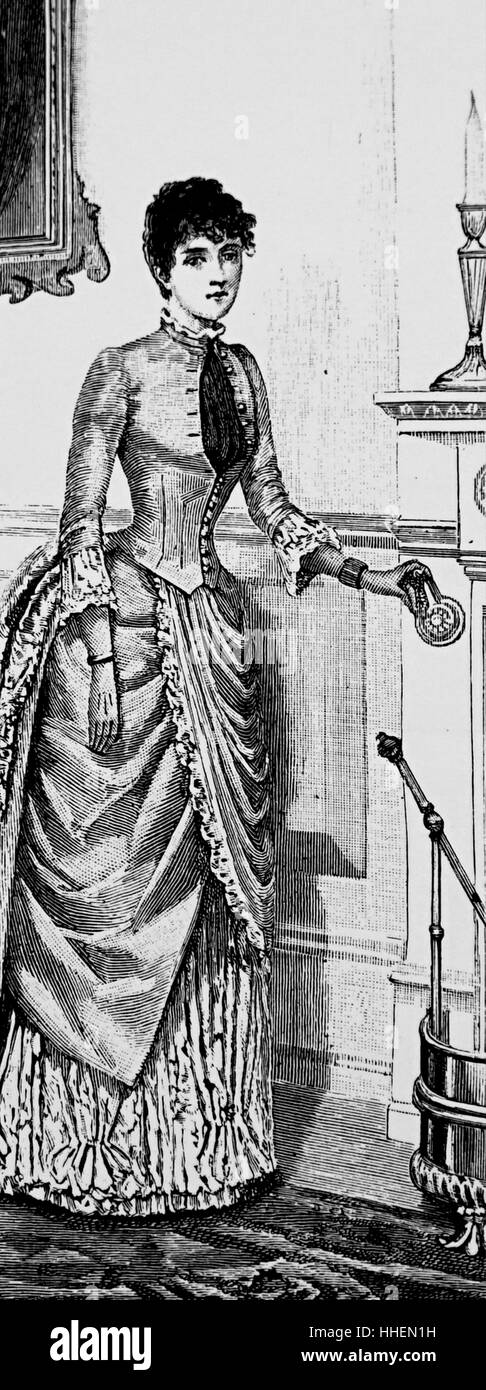 Abbildung zeigt eine Dame Läuten einer Glocke um ein Diener in den Salon zu nennen. Vom 19. Jahrhundert Stockfoto