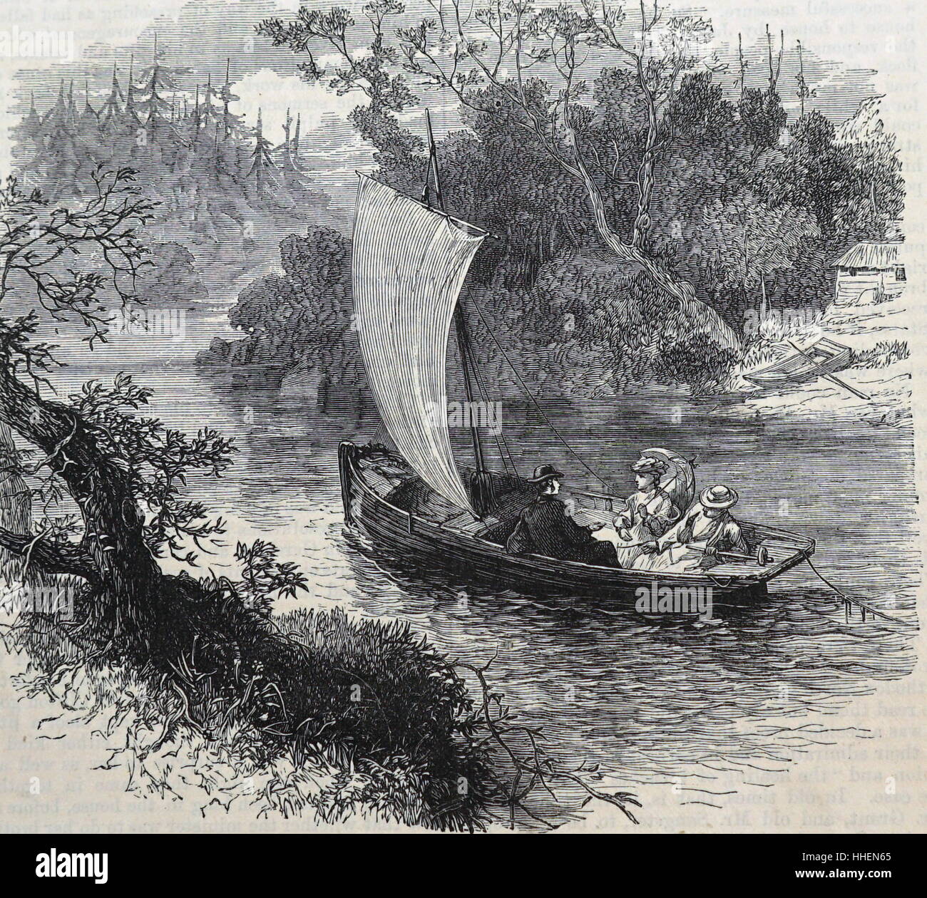 Abbildung zeigt eine am Nachmittag Bootsfahrt. Vom 19. Jahrhundert Stockfoto