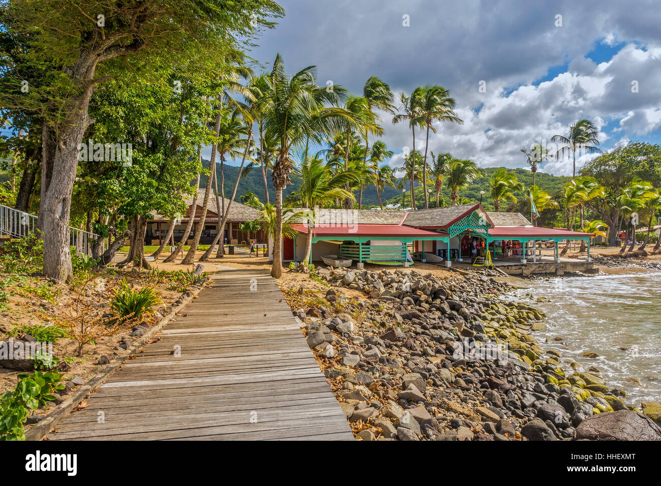 Gebäude am Strand Guadeloupe West Indies Stockfoto