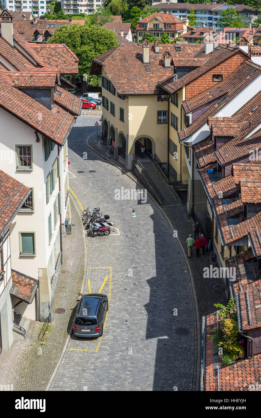 Draufsicht der mittelalterlichen Straße (Unesco Weltkulturerbe) in Bern ...