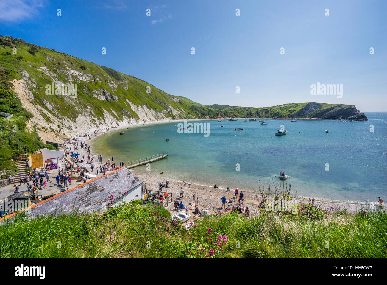 Großbritannien, Südwest-England, Dorset, Jurassic Coast, Kreidefelsen Lulworth Cove Stockfoto