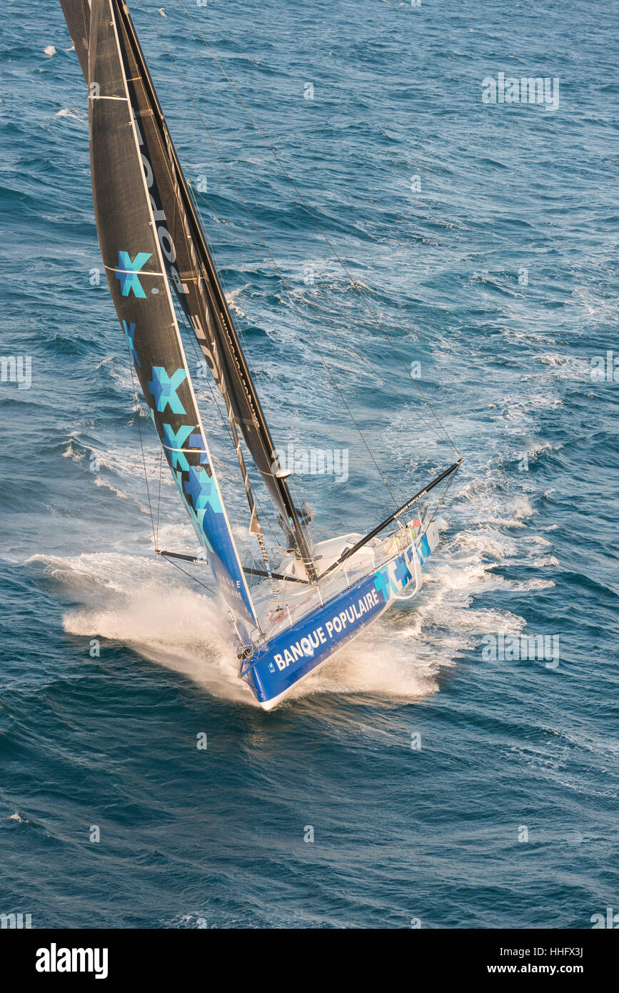 Regatta Vendée Globe 2017: Armel Le Cléac'h an Bord der Banque Populaire VIII Monohull Segeln (2017/01/19) Stockfoto