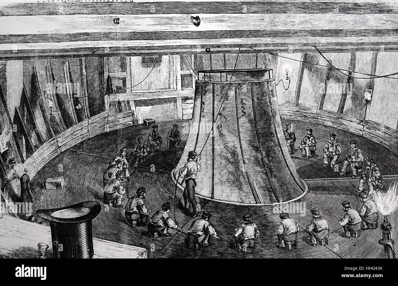 Mit der Seilbahn an Bord der HMS AGAMEMNON im Juli 1857, für den ersten Versuch eines transatlantischen undersea Fernschreiber Verbindung zwischen Nordamerika und Großbritannien zu legen Stockfoto