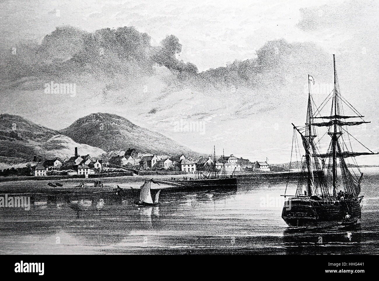 Valentia 1857-1858, der erste Versuch, den Atlantik lag telegraph Kabel an der Foilhommerum Bucht, in der Nähe von Valentia, Irland, Stockfoto