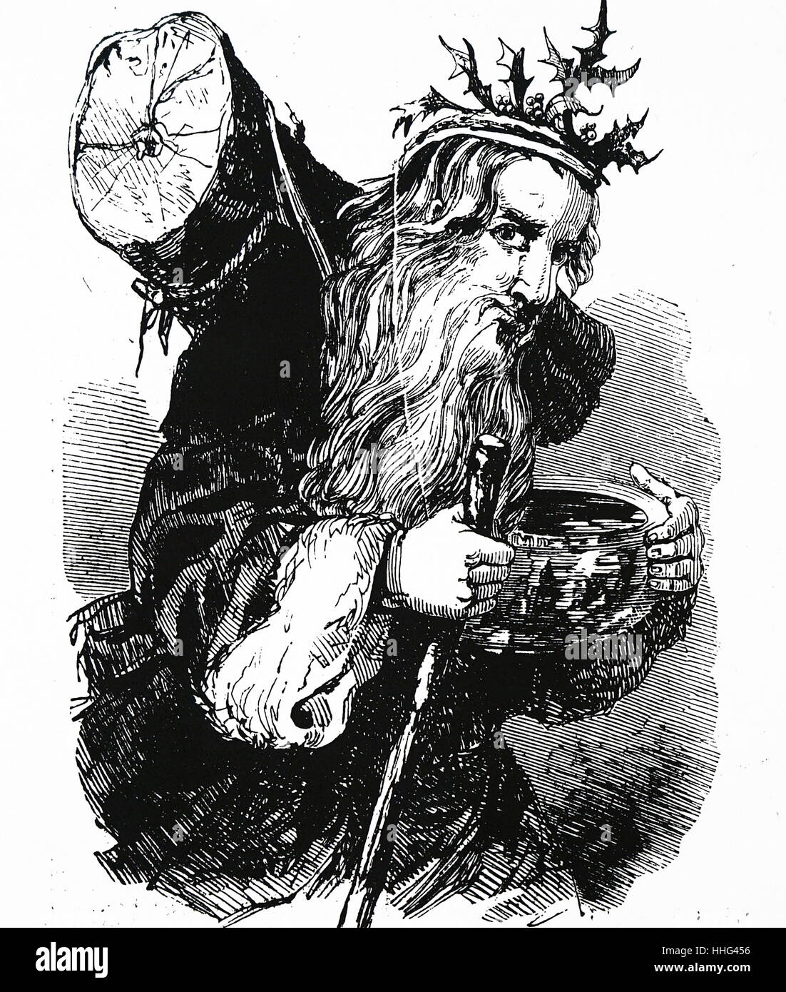 Weihnachtsmann mit einem Yule Log 1848 Stockfoto
