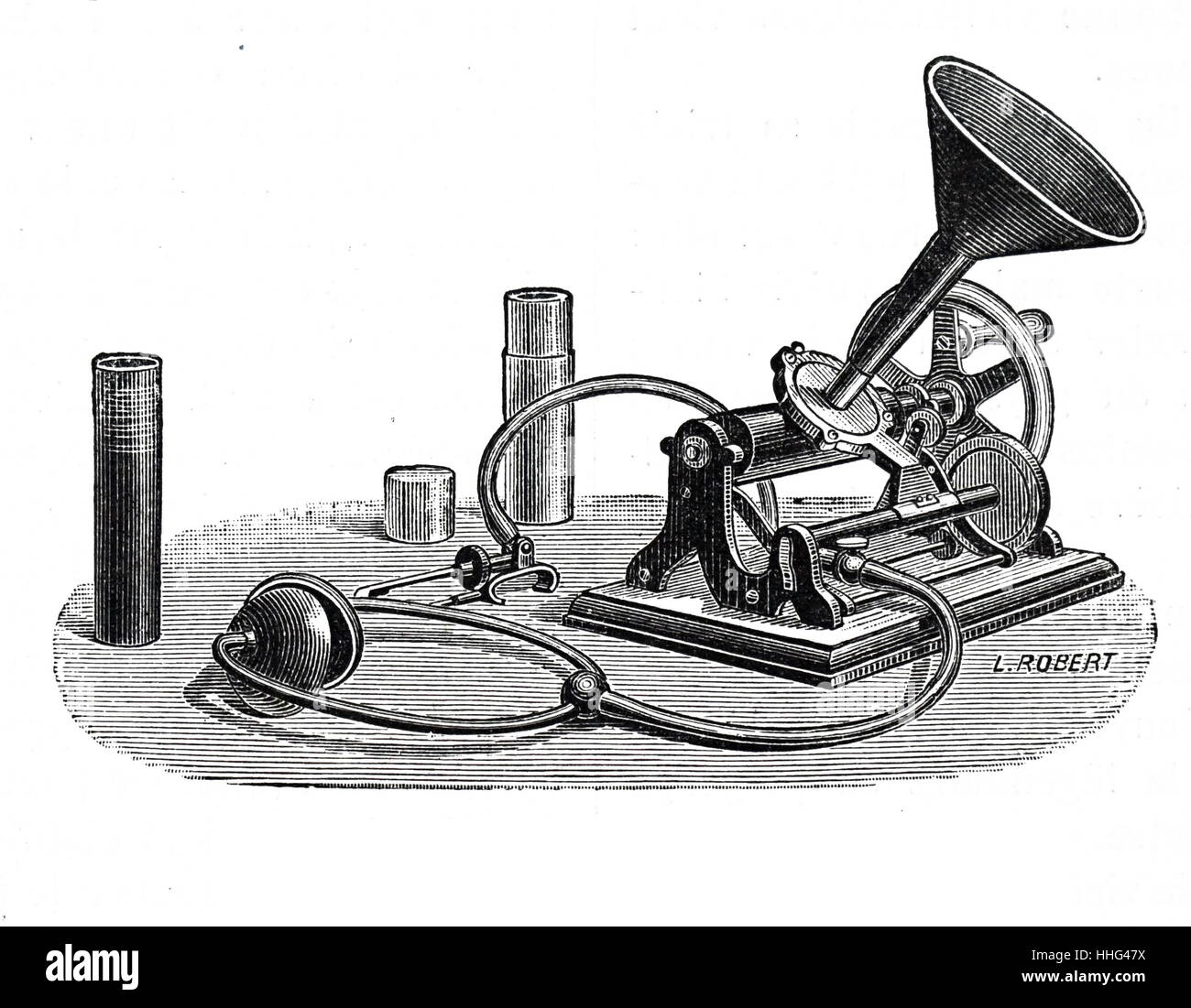 Edison Uhrwerk Phonographen. Folie Aufnahme 1878 Stockfoto