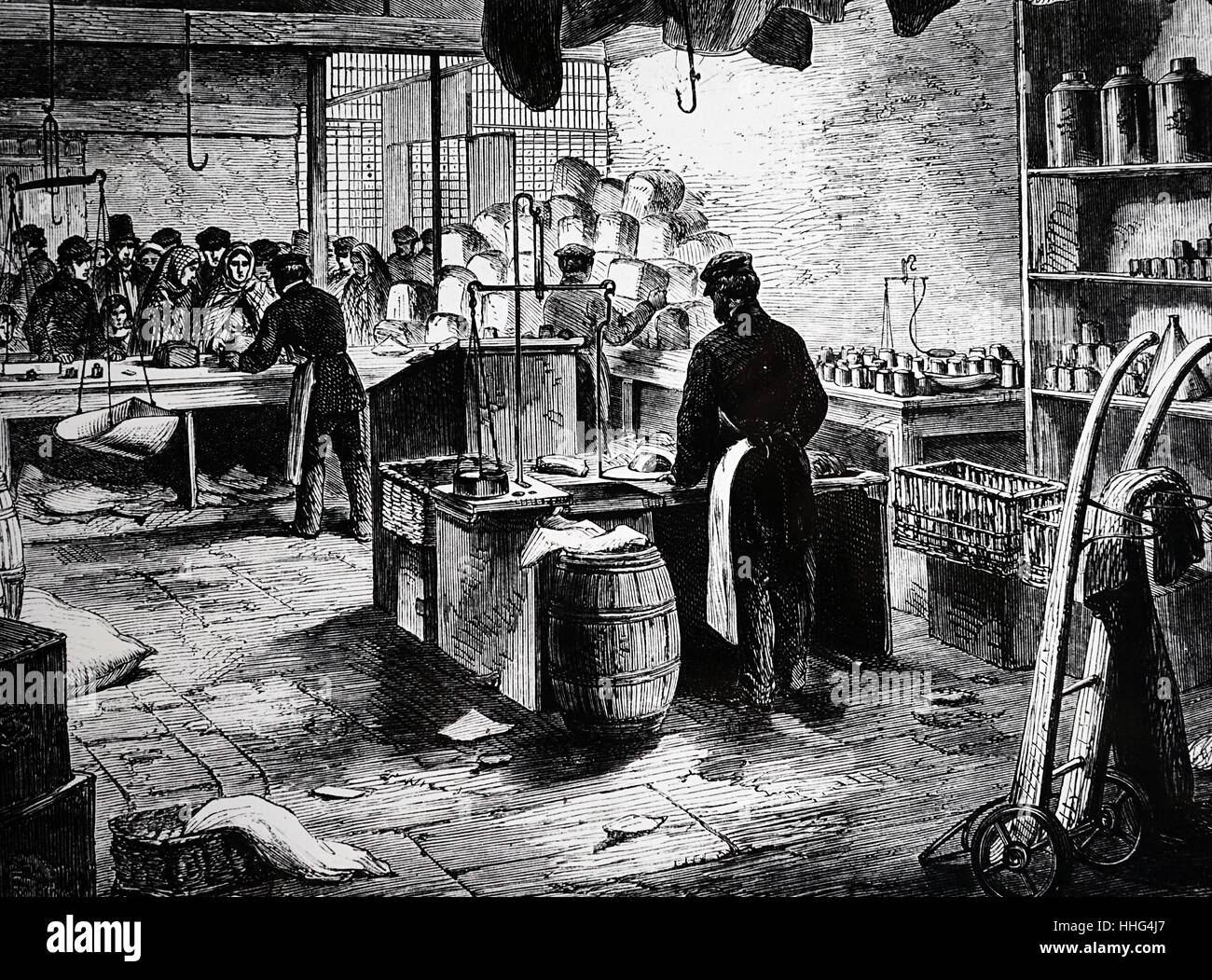 Die Baumwolle Baumwolle Hungersnot Hungersnot (Lancashire), der North West England im Jahre 1862. Menschen werden gezeigt Schlange für rationiert, und Wasser. Der amerikanische Bürgerkrieg war der Katalysator für die Hungersnot. Stockfoto