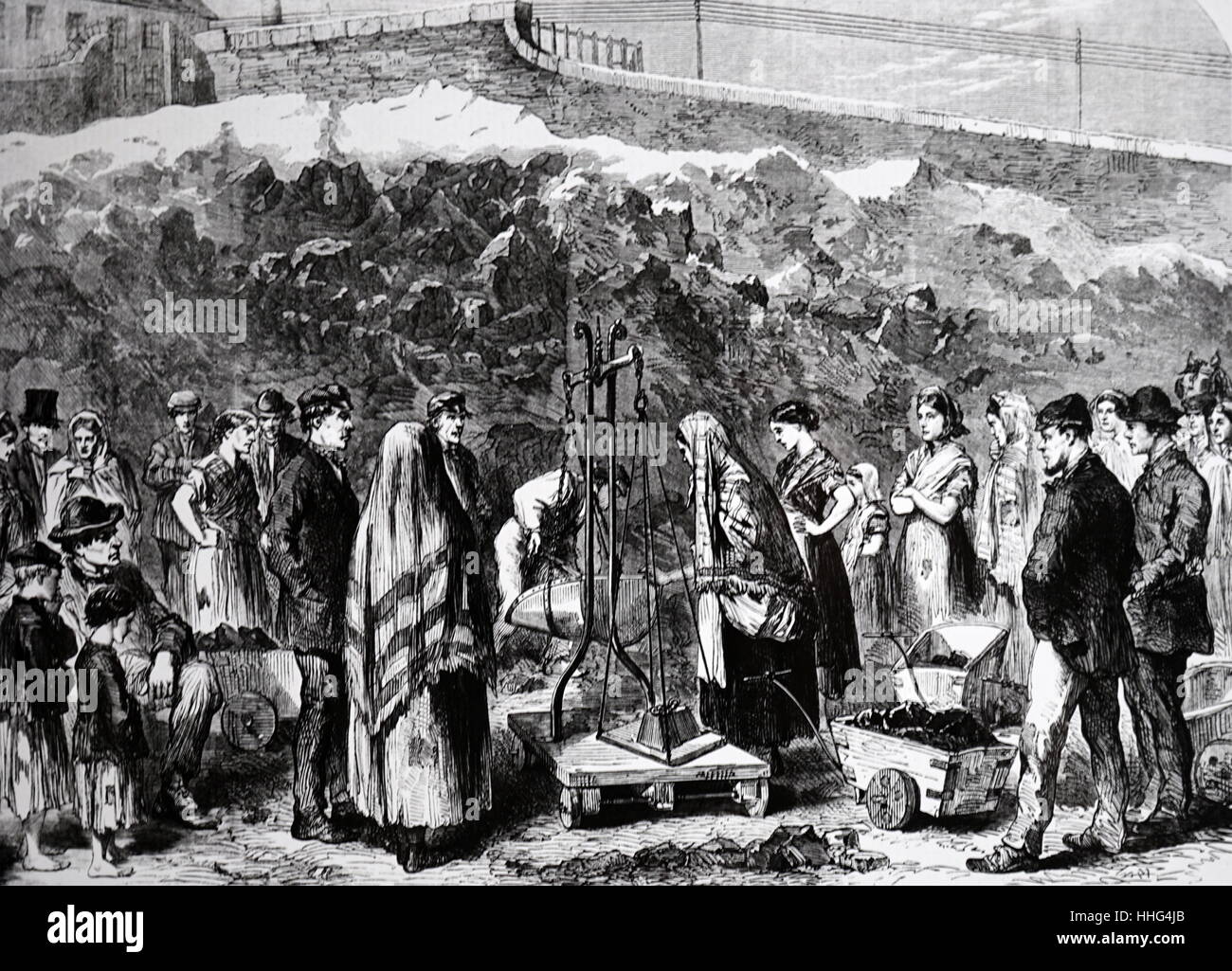 Die Baumwolle Hungersnot (Lancashire Baumwolle Hungersnot). Opfer, die ihre kostenlose Zuteilung von kostenlosen Kohle zu sammeln. Stockfoto